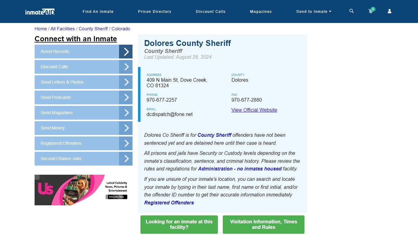 Dolores County Sheriff & Arrest Search - InmateAid